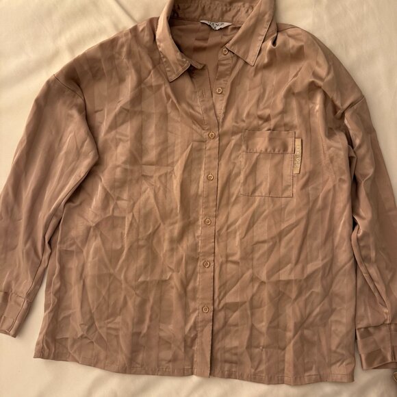 Lounge Striped Satin Pajama Set in "Mink" - Picture 12 of 13